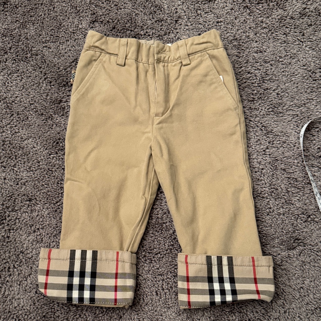 Burberry Khaki Cotton Kids Pants With Signature Plaid Cuff